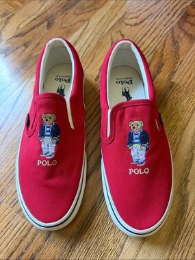 NEW Men’s Polo Ralph Lauren Red Bear Slip-On Canvas Sneakers Keaton